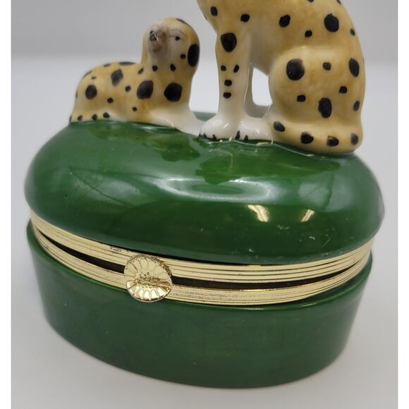 Vintage 1985 - Fitz And Floyd Dalmatian Dog Green Hinged Trinket Box 4.5" - Picture 3 of 16